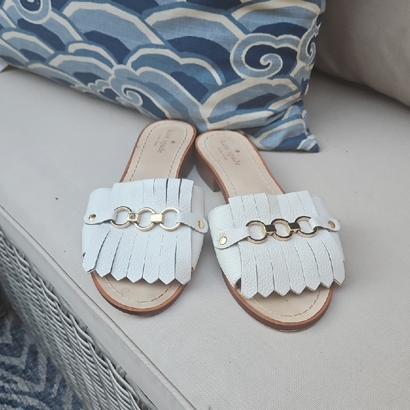 kate spade Shoes - Kate Spade White and Gold Sandals with Fringe Detail Used Great Condition